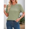 imageDokotoo Womens Summer Tops Dressy Casual Crewneck Short Sleeve Shirts Solid Hollow Out Knit Loose Sweater BlousesLight Green