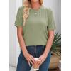 imageDokotoo Womens Summer Tops Dressy Casual Crewneck Short Sleeve Shirts Solid Hollow Out Knit Loose Sweater BlousesLight Green