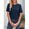 imageDokotoo Womens Summer Tops Dressy Casual Crewneck Short Sleeve Shirts Solid Hollow Out Knit Loose Sweater BlousesNavy Blue