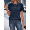 imageDokotoo Womens Summer Tops Dressy Casual Crewneck Short Sleeve Shirts Solid Hollow Out Knit Loose Sweater BlousesNavy Blue