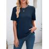 imageDokotoo Womens Summer Tops Dressy Casual Crewneck Short Sleeve Shirts Solid Hollow Out Knit Loose Sweater BlousesNavy Blue