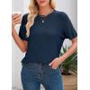 imageDokotoo Womens Summer Tops Dressy Casual Crewneck Short Sleeve Shirts Solid Hollow Out Knit Loose Sweater BlousesNavy Blue