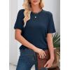 imageDokotoo Womens Summer Tops Dressy Casual Crewneck Short Sleeve Shirts Solid Hollow Out Knit Loose Sweater BlousesNavy Blue