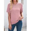 imageDokotoo Womens Summer Tops Dressy Casual Crewneck Short Sleeve Shirts Solid Hollow Out Knit Loose Sweater BlousesPink