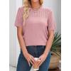 imageDokotoo Womens Summer Tops Dressy Casual Crewneck Short Sleeve Shirts Solid Hollow Out Knit Loose Sweater BlousesPink