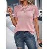 imageDokotoo Womens Summer Tops Dressy Casual Crewneck Short Sleeve Shirts Solid Hollow Out Knit Loose Sweater BlousesPink