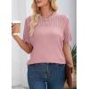 imageDokotoo Womens Summer Tops Dressy Casual Crewneck Short Sleeve Shirts Solid Hollow Out Knit Loose Sweater BlousesPink