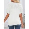 imageDokotoo Womens Summer Tops Dressy Casual Crewneck Short Sleeve Shirts Solid Hollow Out Knit Loose Sweater BlousesWhite