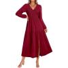 imageDokotoo Fall Dresses for Women 2025 Long Sleeve V Neck Smocked Empire Waist Ruffle Tiered Casual Split Maxi DressRed