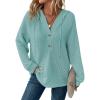 imageDokotoo Hoodies for Women Waffle Knit Long Sleeve Drawstring Button V Neck Casual Pullover Sweatshirt Hooded TopsAruba Blue