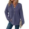 imageDokotoo Hoodies for Women Waffle Knit Long Sleeve Drawstring Button V Neck Casual Pullover Sweatshirt Hooded TopsWild Wind