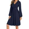 imageDokotoo Womens 2025 Fall Wrap VNeck Long Sleeve Empire Waist Dress Elegant Mini Dresses with PocketsNavy Blue