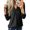 imageDokotoo Womens Basic Casual V Neck Plaid Print Cuffed Long Sleeve Work Tops Blouses Shirts S3XLZ Black