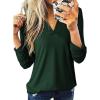 imageDokotoo Womens Basic Casual V Neck Plaid Print Cuffed Long Sleeve Work Tops Blouses Shirts S3XLZ Green