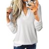 imageDokotoo Womens Basic Casual V Neck Plaid Print Cuffed Long Sleeve Work Tops Blouses Shirts S3XLZ White