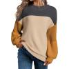 imageDokotoo Womens Casual Long Sleeve Sweaters Loose Crewneck Knit Solid Pullover Sweater Jumper TopsColorblock Khaki