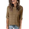 imageDokotoo Womens Casual Short Sleeve Loose Tunic Tops Lightweight Crochet Knit Summer Sweaters BlousesBrown