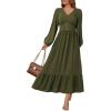 imageDokotoo Womens Dresses Fashion 2025 Long Sleeve V Neck Maxi Dresses Elegant Casual Flowy Tiered Boho Beach Vacation OutifitsGreen