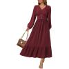 imageDokotoo Womens Dresses Fashion 2025 Long Sleeve V Neck Maxi Dresses Elegant Casual Flowy Tiered Boho Beach Vacation OutifitsRed