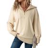 imageDokotoo Womens Oversized Sweatshirt Long Sleeve 14 Zip Pullover Polo VNeck Fall Sweaters for Women 2024Apricot