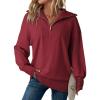 imageDokotoo Womens Oversized Sweatshirt Long Sleeve 14 Zip Pullover Polo VNeck Fall Sweaters for Women 2024Red
