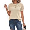 imageDokotoo Womens Summer Tops Dressy Casual Crewneck Short Sleeve Shirts Solid Hollow Out Knit Loose Sweater BlousesBeige