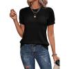 imageDokotoo Womens Summer Tops Dressy Casual Crewneck Short Sleeve Shirts Solid Hollow Out Knit Loose Sweater BlousesBlack