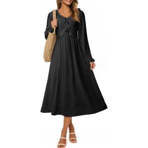 imageDokotoo Maxi Dresses Fashion Clothing Fall Dresses 2025 Casual Long Sleeve Wedding Guest SundressBlack