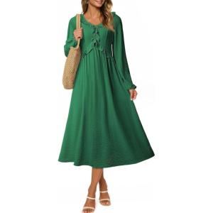 imageDokotoo Maxi Dresses Fashion Clothing Fall Dresses 2025 Casual Long Sleeve Wedding Guest SundressDark Green