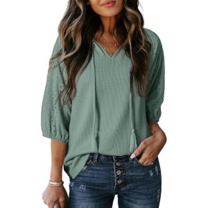 imageDokotoo Women Blouses Dressy Casual V Neck 34 Length Sleeve Womens Tops Fall Outfits 2025Mist Green