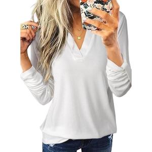 imageDokotoo Womens Basic Casual V Neck Plaid Print Cuffed Long Sleeve Work Tops Blouses Shirts S3XLZ White