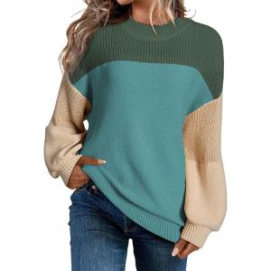 imageDokotoo Womens Casual Long Sleeve Sweaters Loose Crewneck Knit Solid Pullover Sweater Jumper TopsColorblock Blue