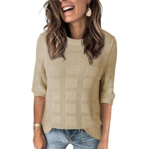 imageDokotoo Womens Casual Short Sleeve Loose Tunic Tops Lightweight Crochet Knit Summer Sweaters BlousesSmoke Gray