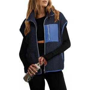 imageDokotoo Womens Fleece Jacket Vest Sleeveless Fuzzy Sherpa Jackets Zip Up Oversized Casual Coats Fall Winter Womens Tops 2025Blue