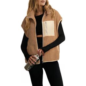 imageDokotoo Womens Fleece Jacket Vest Sleeveless Fuzzy Sherpa Jackets Zip Up Oversized Casual Coats Fall Winter Womens Tops 2025Khaki