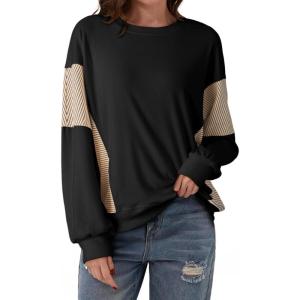 imageDokotoo Womens Sweatshirts Color Block Longs Sleeve Pullover Shirts Crewneck Fall Outfits TrendyBlack