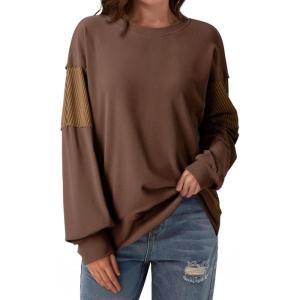imageDokotoo Womens Sweatshirts Color Block Longs Sleeve Pullover Shirts Crewneck Fall Outfits TrendyCoffee