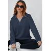 imageDokotoo Sweatshirt for Women Long Sleeve V Neck Color Block Oversized Casual Pullover Sweatshirts TopsBlue