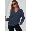 imageDokotoo Sweatshirt for Women Long Sleeve V Neck Color Block Oversized Casual Pullover Sweatshirts TopsBlue