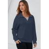 imageDokotoo Sweatshirt for Women Long Sleeve V Neck Color Block Oversized Casual Pullover Sweatshirts TopsBlue