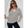 imageDokotoo Sweatshirt for Women Long Sleeve V Neck Color Block Oversized Casual Pullover Sweatshirts TopsGrey