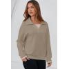 imageDokotoo Sweatshirt for Women Long Sleeve V Neck Color Block Oversized Casual Pullover Sweatshirts TopsKhaki