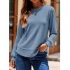 imageDokotoo Womens Crew Neck Long Sleeve Shirts Waffle Knit Loose Tops Basic Tees 2025 Casual Comfy Fall Outfits ClothesBlue