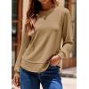 imageDokotoo Womens Crew Neck Long Sleeve Shirts Waffle Knit Loose Tops Basic Tees 2025 Casual Comfy Fall Outfits ClothesKhaki