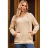 imageDokotoo Womens Hoodies Oversized Sweatshirts Ribbed Knit Long Sleeve Drawstring V Neck Casual Pullover Sweatshirt Hooded TopsApricot