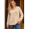 imageDokotoo Womens Hoodies Oversized Sweatshirts Ribbed Knit Long Sleeve Drawstring V Neck Casual Pullover Sweatshirt Hooded TopsApricot