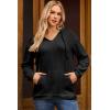 imageDokotoo Womens Hoodies Oversized Sweatshirts Ribbed Knit Long Sleeve Drawstring V Neck Casual Pullover Sweatshirt Hooded TopsBlack