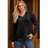 imageDokotoo Womens Hoodies Oversized Sweatshirts Ribbed Knit Long Sleeve Drawstring V Neck Casual Pullover Sweatshirt Hooded TopsBlack