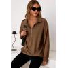 imageDokotoo Womens Sweatshirt Waffle Knit Long Sleeve Lapel Half Zip Up Casual Lightweight Soft Sweatshirts Loose Pullover TopsBrown