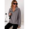 imageDokotoo Womens Sweatshirt Waffle Knit Long Sleeve Lapel Half Zip Up Casual Lightweight Soft Sweatshirts Loose Pullover TopsGrey